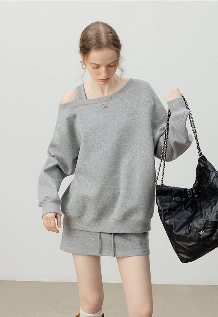 Women's One Shoulder Sweatshirt and Skirt Set