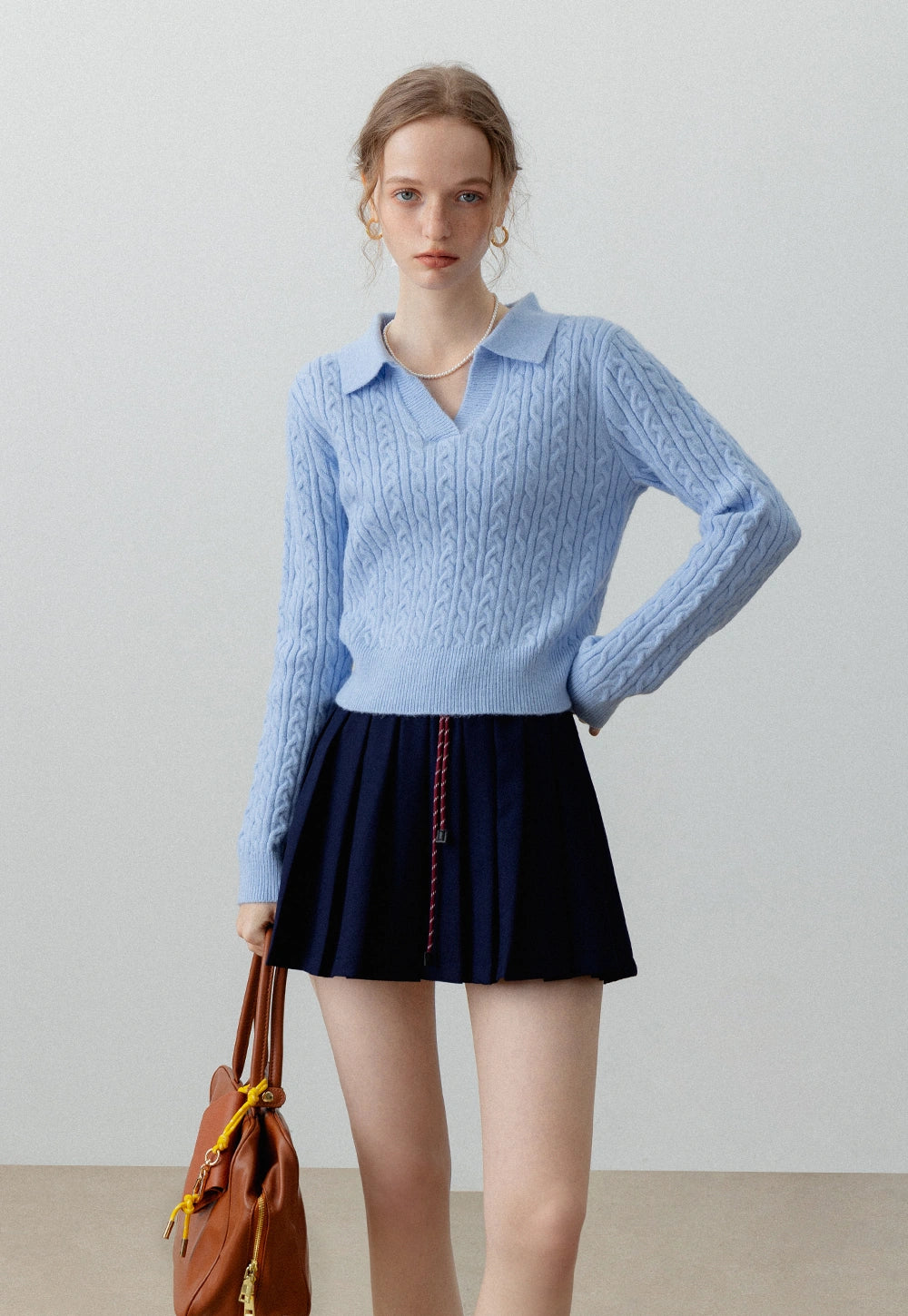 Women's V-Neck Cable Knit Top