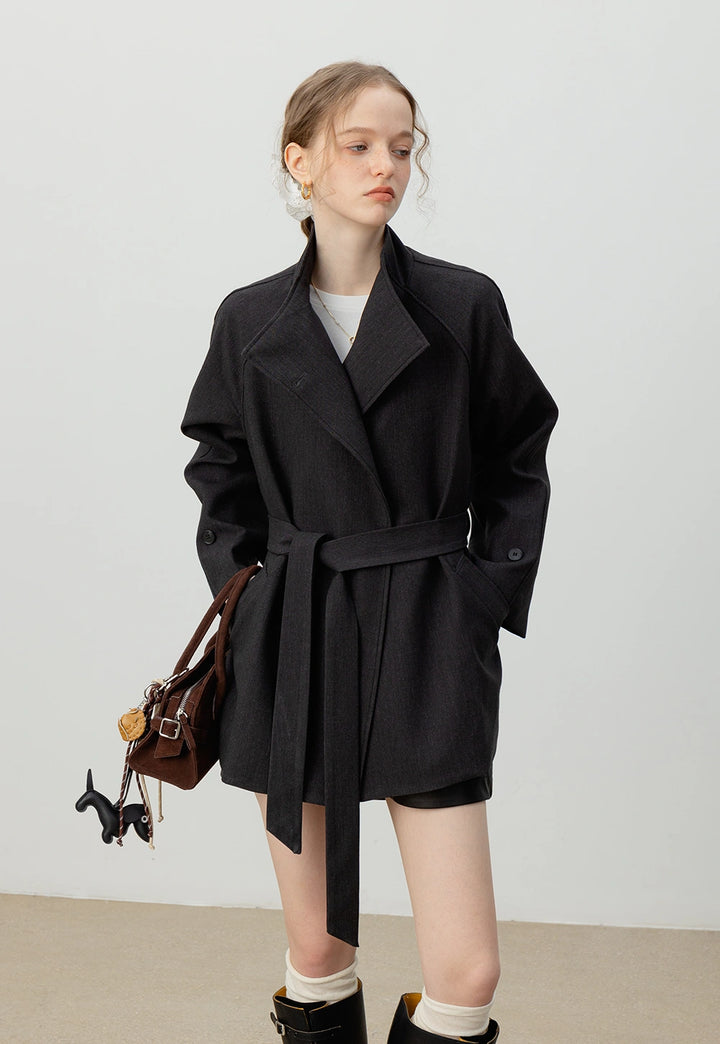 Women's Wrap Belted Jacket – High Neck Button-Up Coat