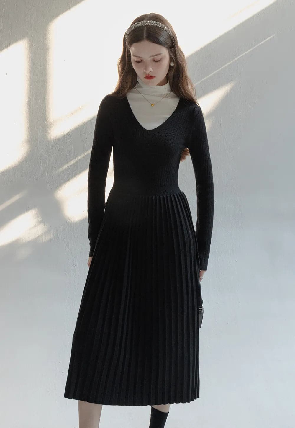 robe en tricot noire à manches longues