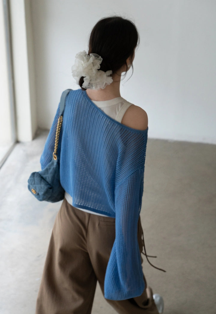 Mesh Knit Sweater with Layered Tank Top Look