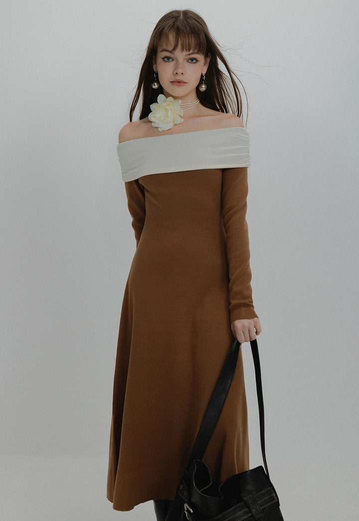 Women's Off-Shoulder Long-Sleeve Maxi Dress