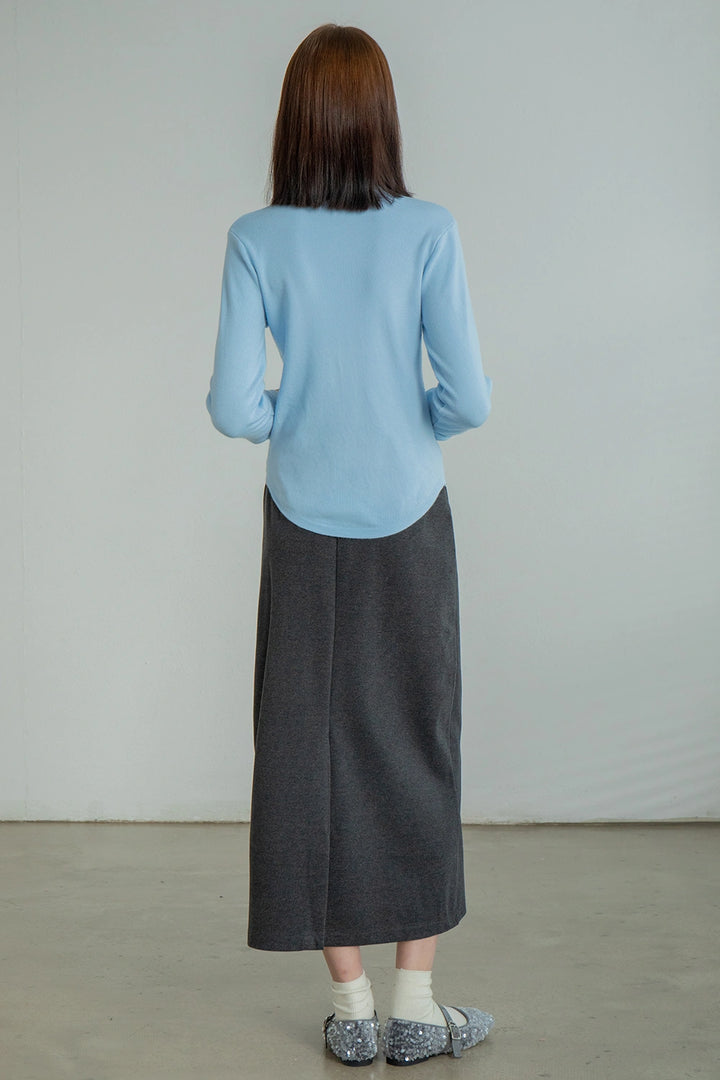Women's Woolen Long Straight Skirt with Belt