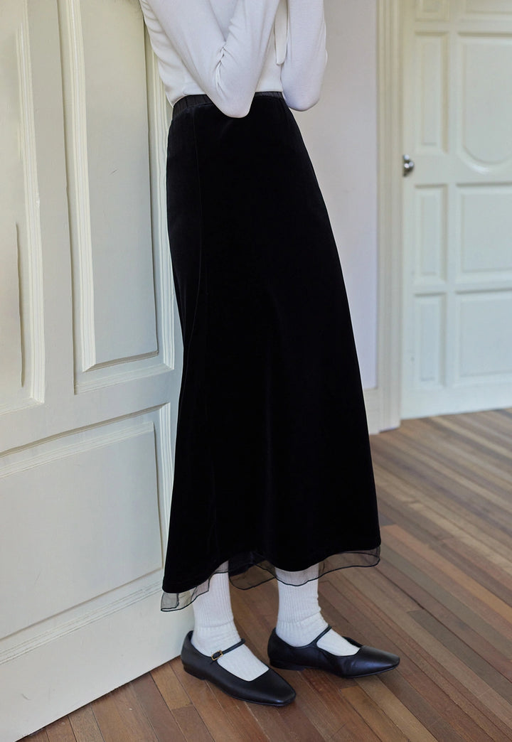 Women's Velvet A-Line Midi Skirt