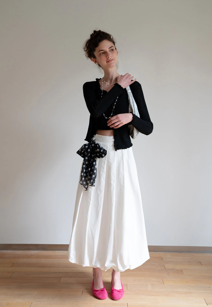 White Pleated Midi Skirt