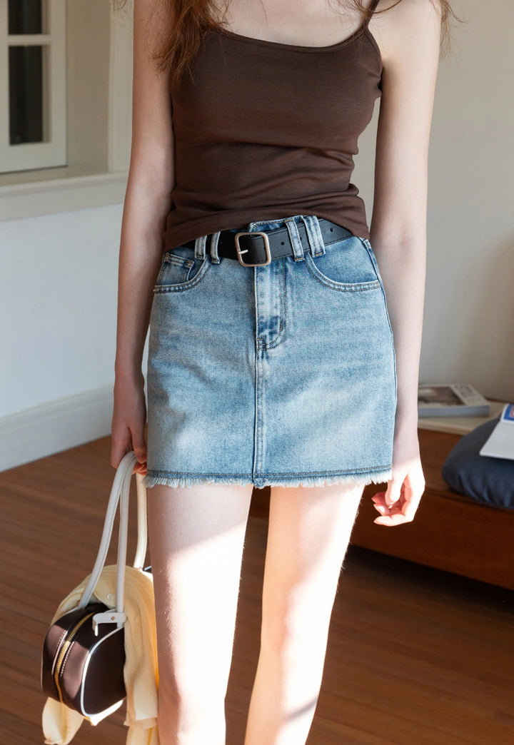 Women's Denim Skirt with Black Belt