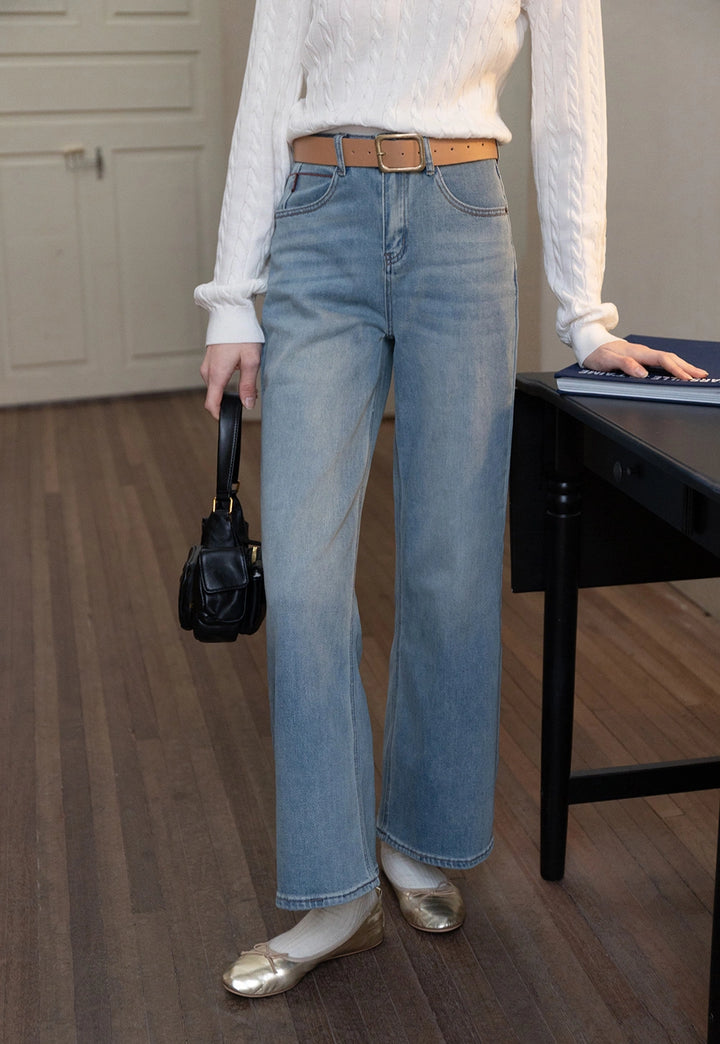 Wide-Leg Denim Jeans with Belt