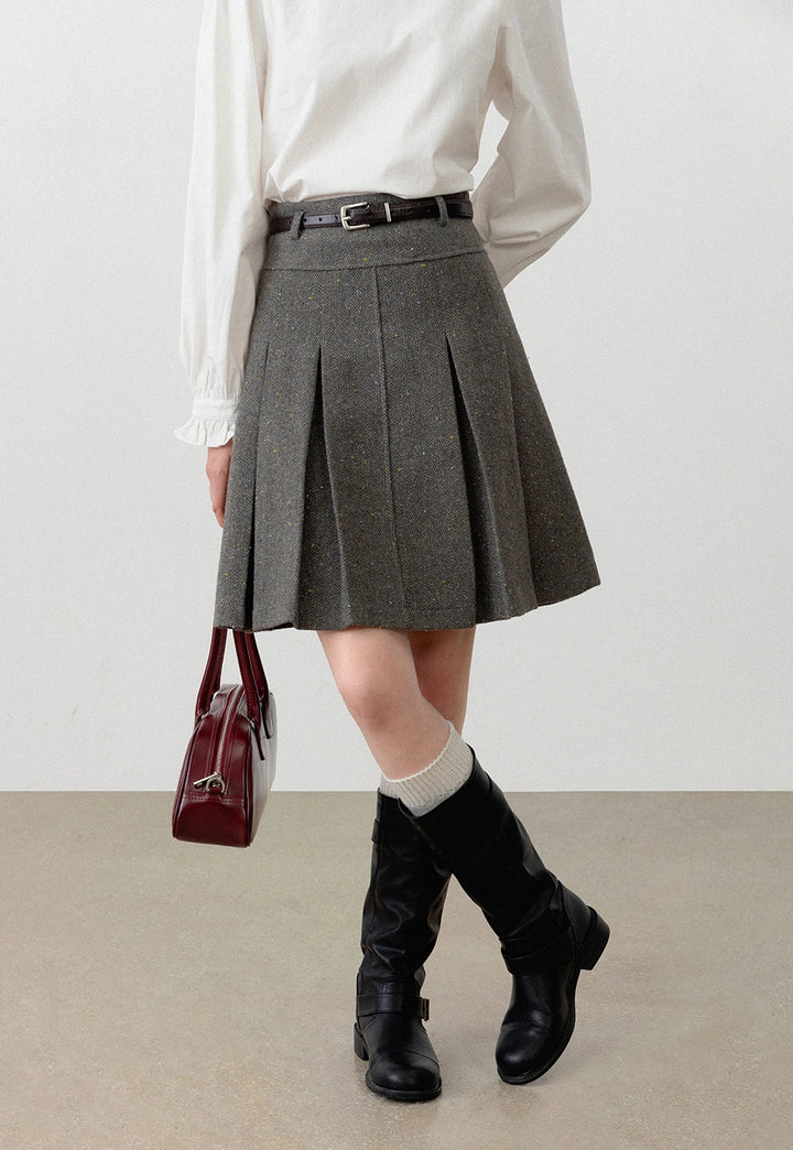 Women's Wool Pleated Mini Skirt