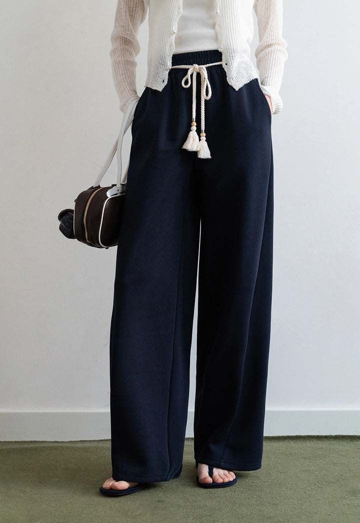 Comfortable Navy Wide-Leg Elastic Waist Pants