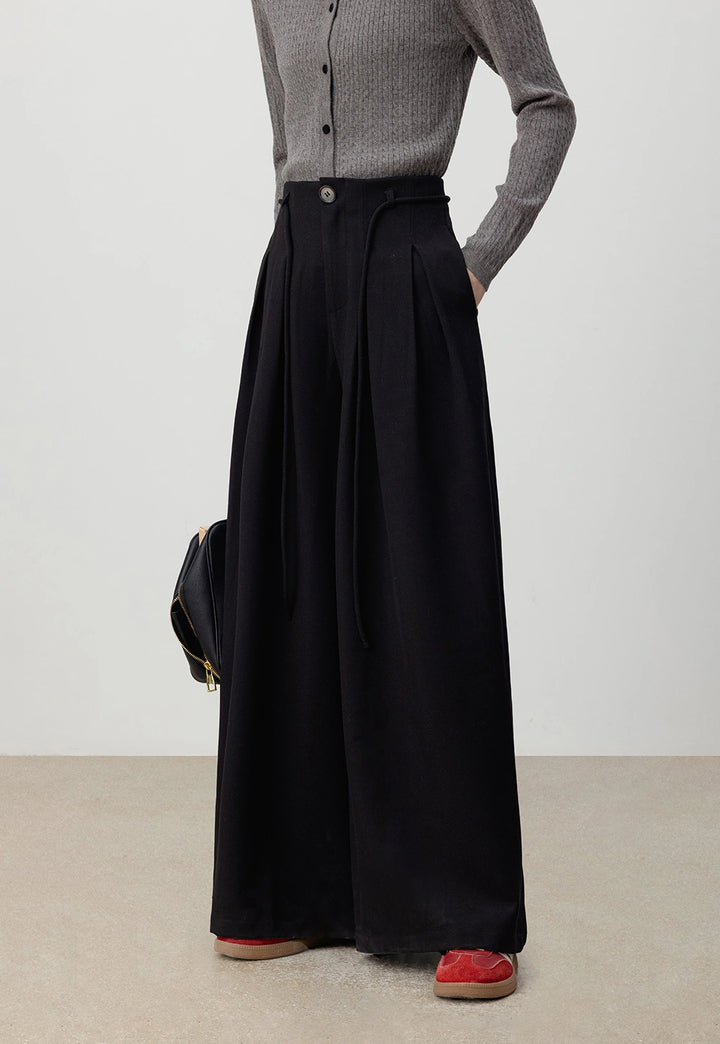 Wide-Leg Pleated Trousers with Belted Detail