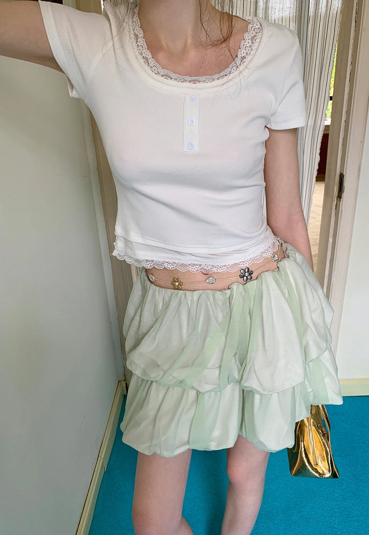 Layered Ruffle Organza Mini Skirt