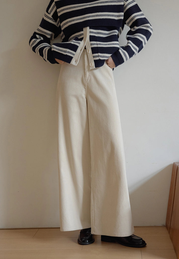 Wide-Leg Corduroy Pants with Belt