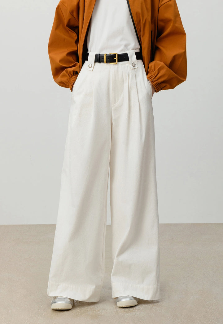 High-Waist Wide-Leg Pants with Button Detail