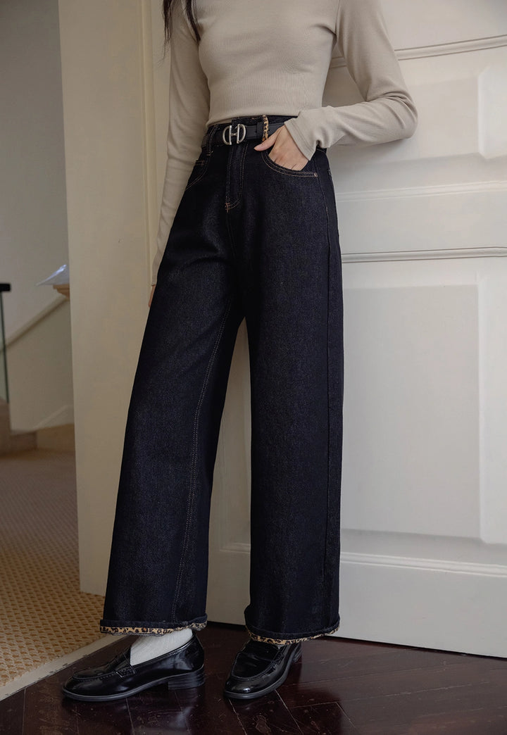 Wide-Leg High-Waisted Denim Pants