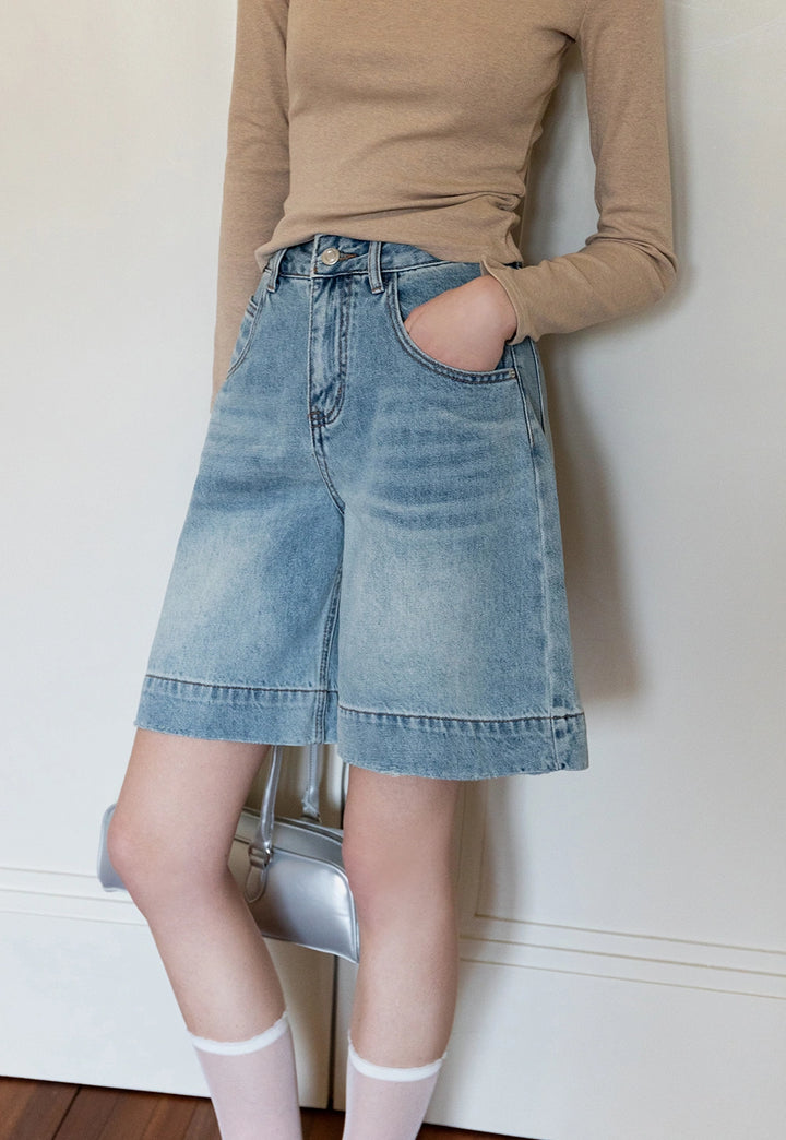 Women's Casual Wide-Leg Denim Bermuda Shorts (With Belt)