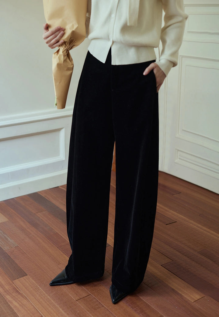 High-Waisted Velvet Wide-Leg Pants