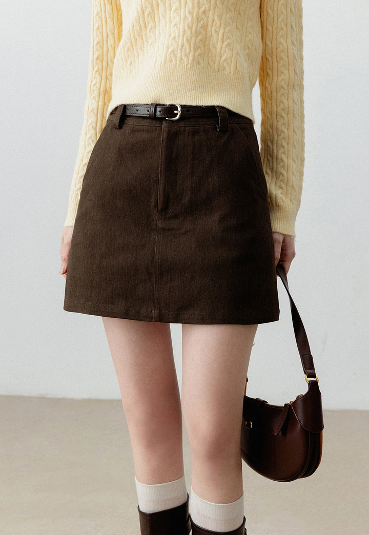 Women's High-Waisted Belted Corduroy Mini Skirt