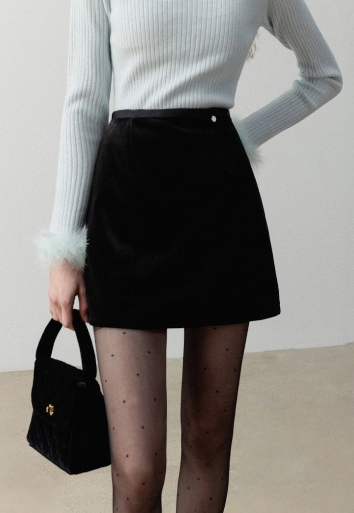 Women's Black Velvet Mini Skirt