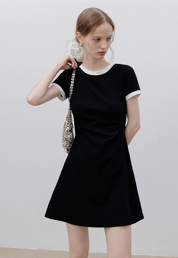 Women's Black and White Contrast Trim Dress