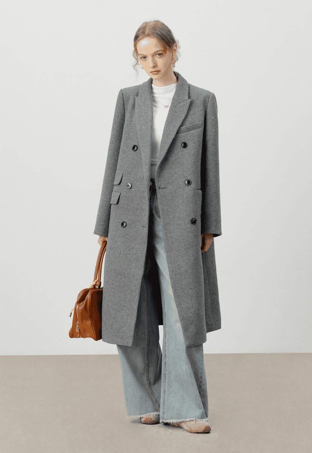 Gray Double-Breasted Long Coat