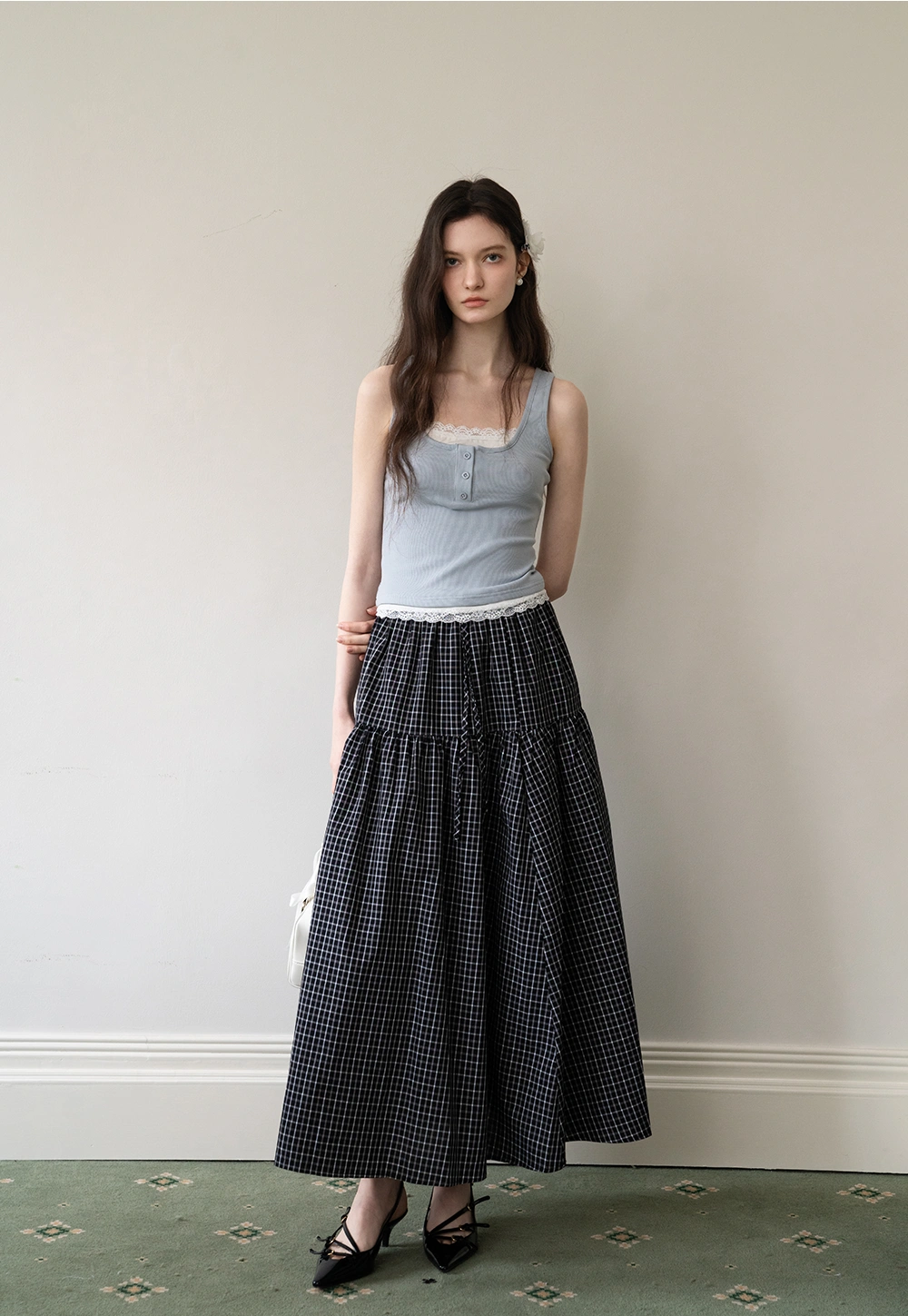 Women's Plaid High Waist Maxi Skirt