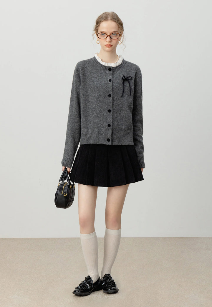 Frill Collar Bow-Detail Cardigan