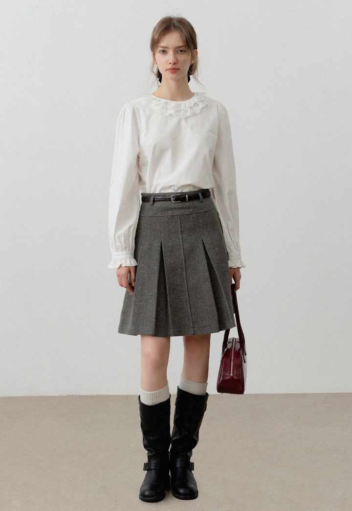 Women's Wool Pleated Mini Skirt