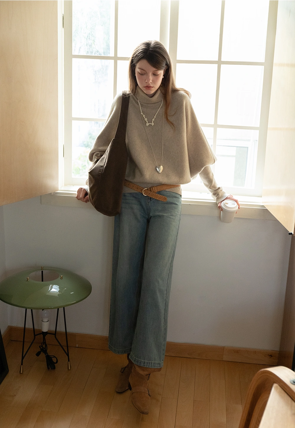 Women's Ribbed High Neck Knit Sweater