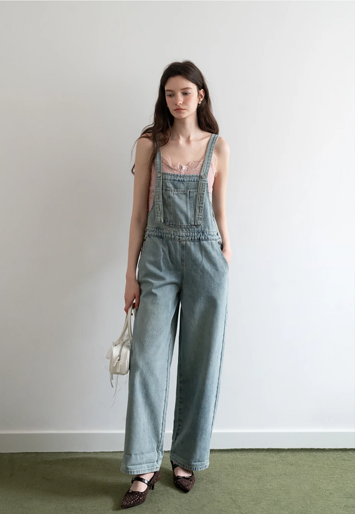 Straight-Leg Loose Fit Denim Overalls