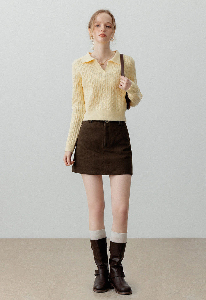 Women's High-Waisted Belted Corduroy Mini Skirt