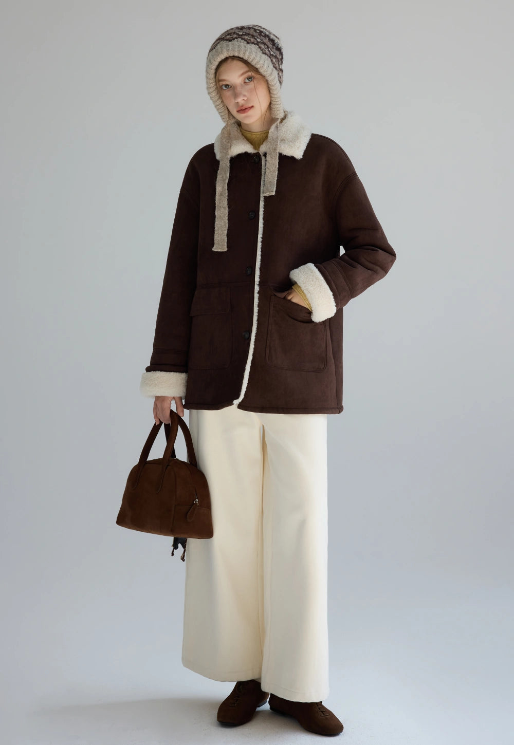 Brown Faux Shearling-Lined Coat