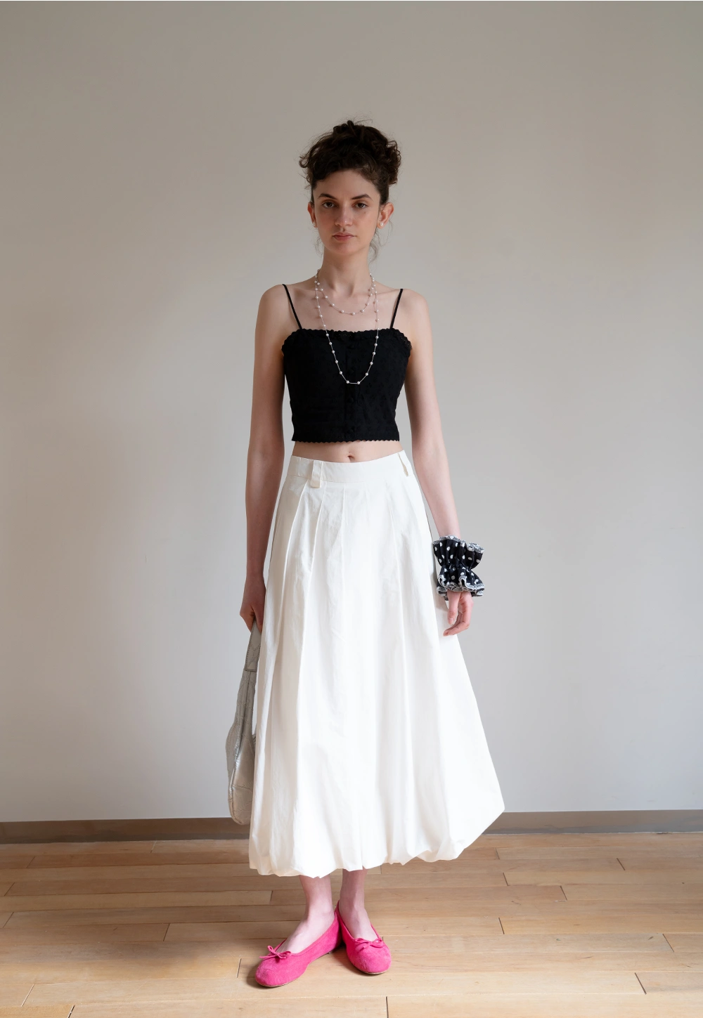 White Pleated Midi Skirt