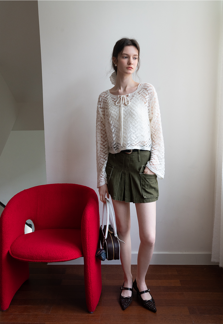 Openwork Knit Tie-Up Top