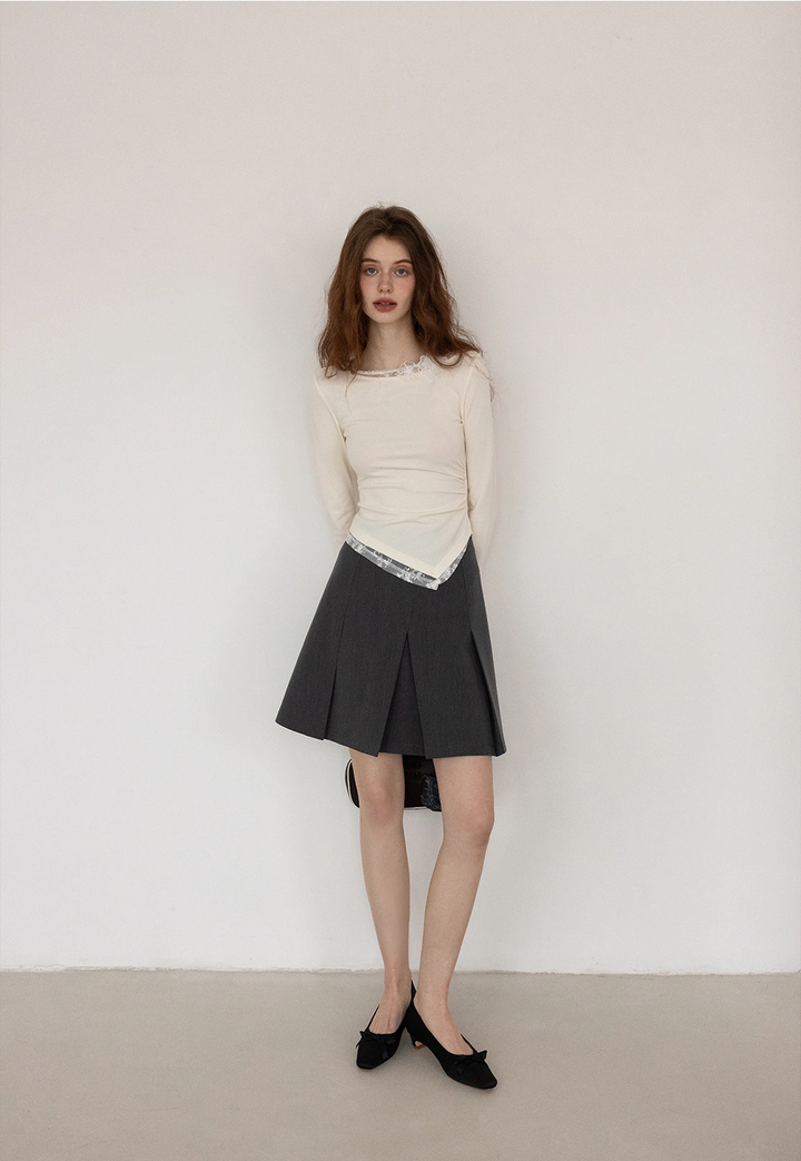 High-Waist Pleated Midi Skirt