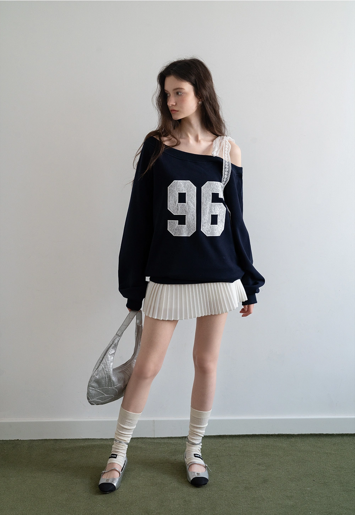 Women's Lace Off Shoulder Graphic Sweatshirt