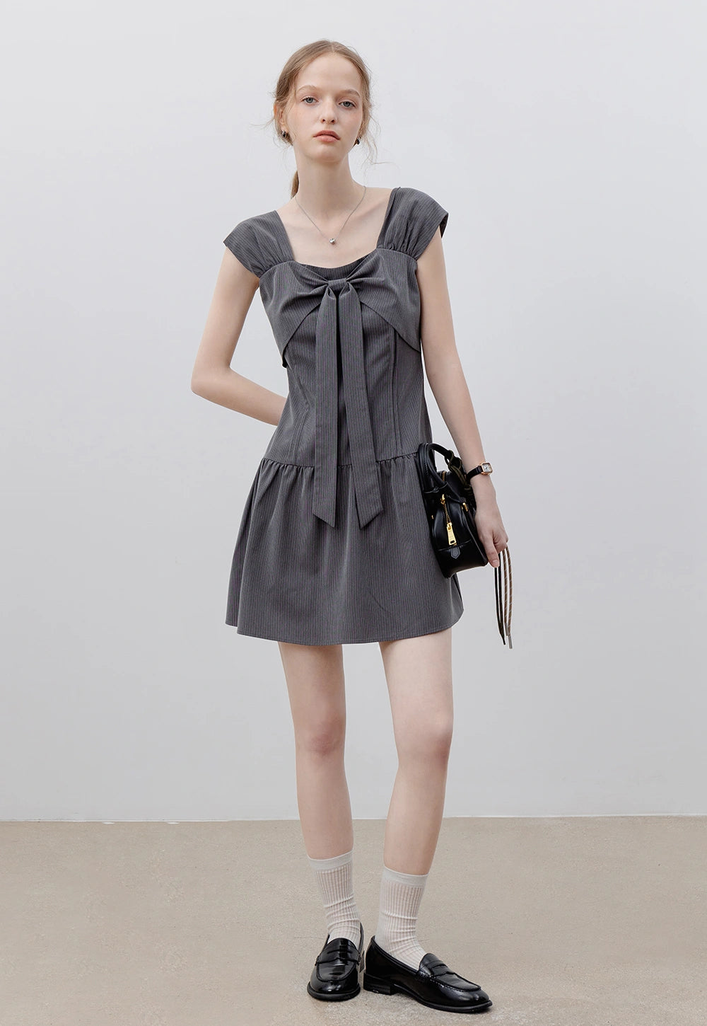 Women's Grey Dress with Bow Detail