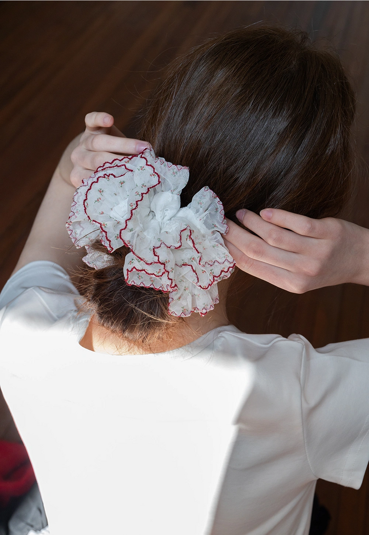 Lace and Floral Mesh Scrunchie