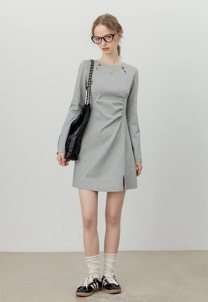 Women's Long-Sleeve Dress with Side Ruching