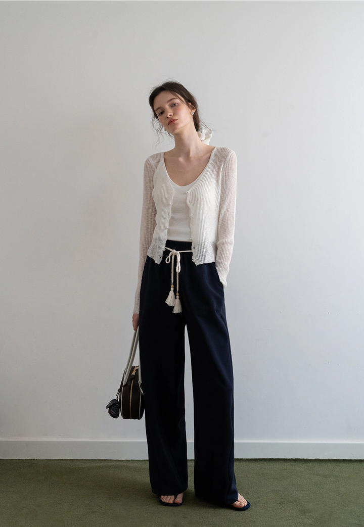 Comfortable Navy Wide-Leg Elastic Waist Pants