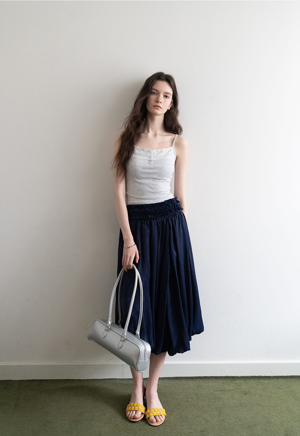 Elastic Waist Pleated Maxi Skirt