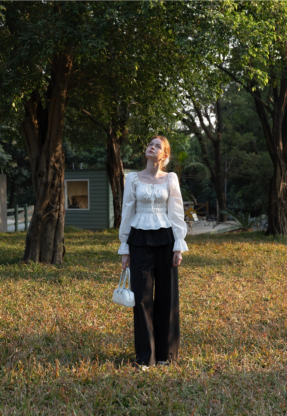 Women’s White Shirred Tie-Front Blouse