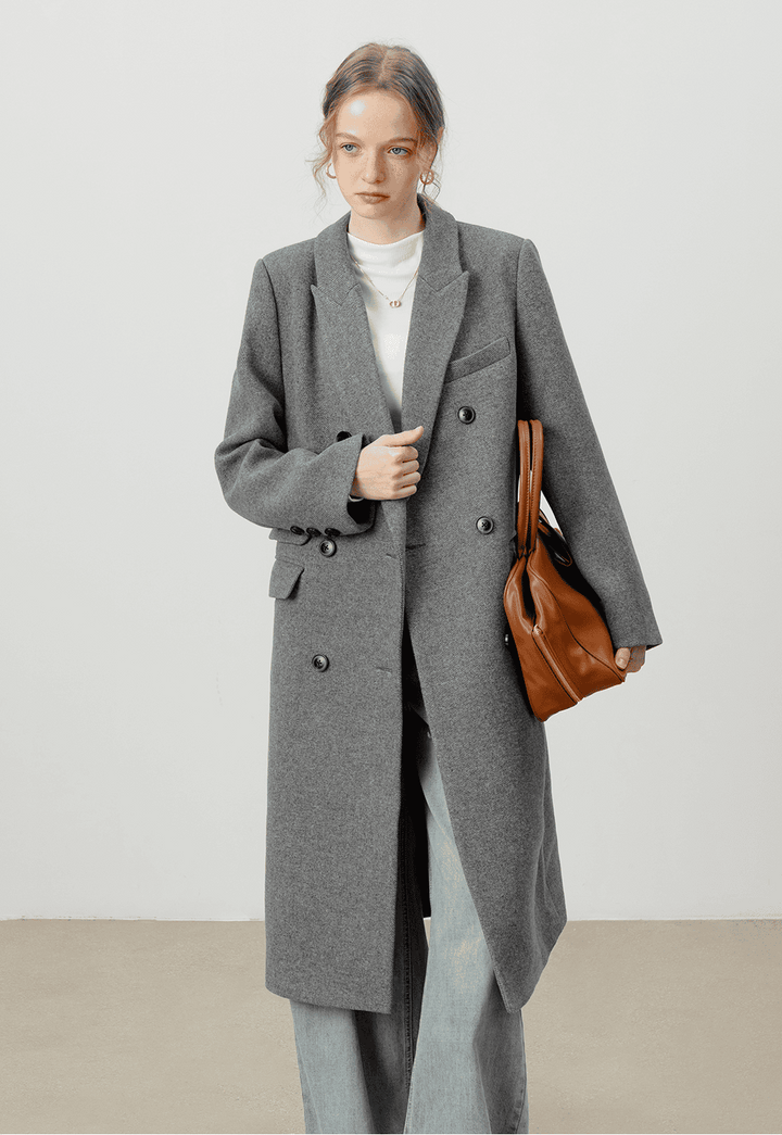 Gray Double-Breasted Long Coat