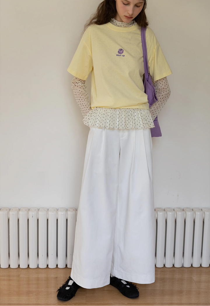 Women's White Wide-Leg Pleated Trousers