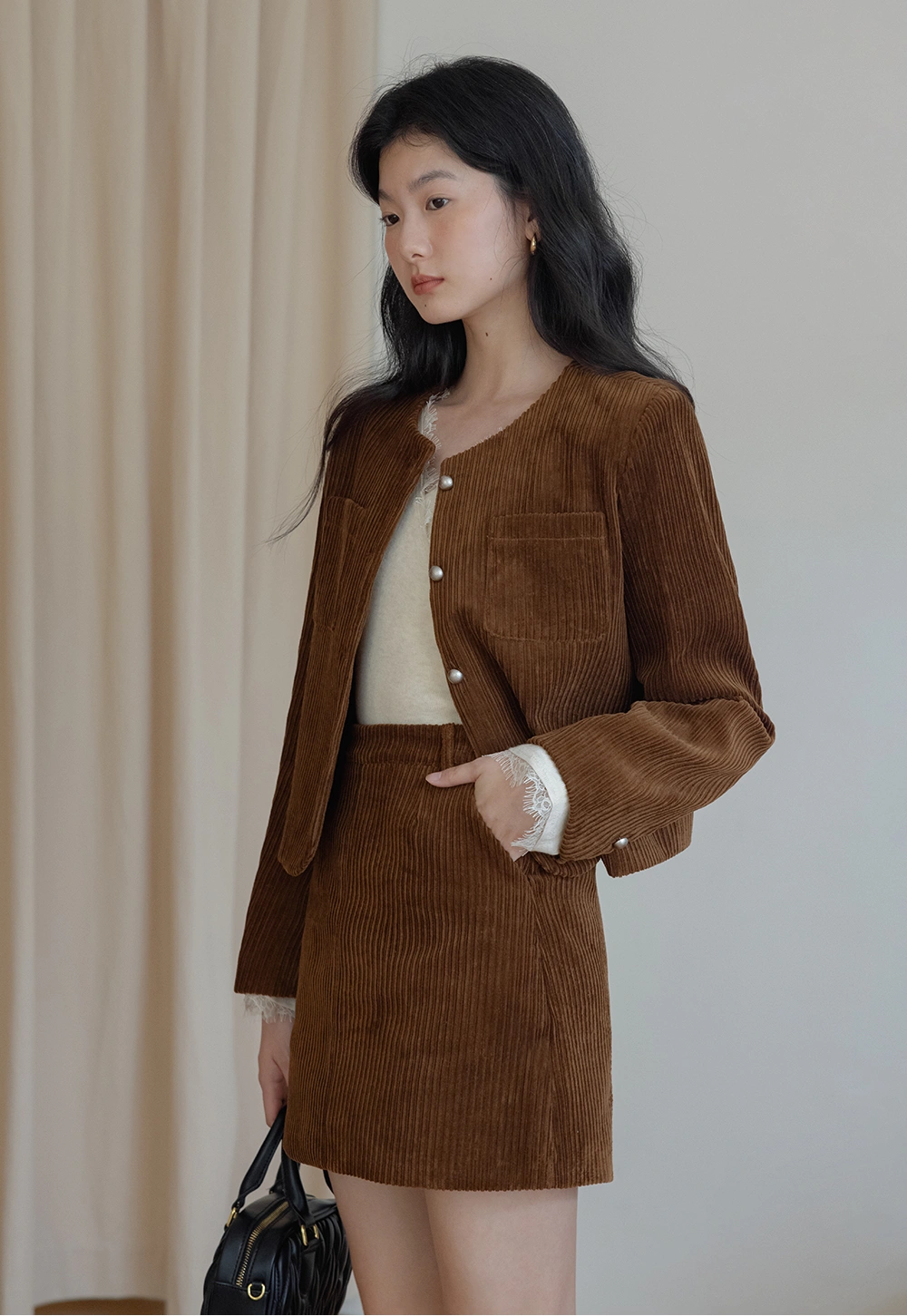 Corduroy Set: Button-Up Jacket and Mini Skirt