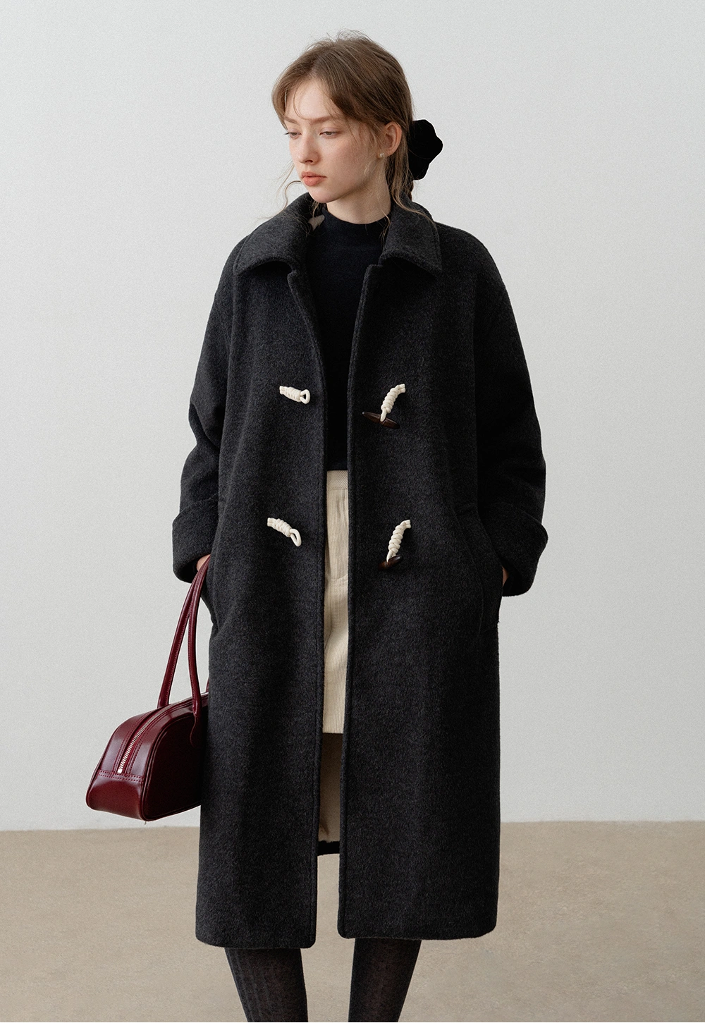 Women's Toggle Button Fleece-Lined Wool Coat