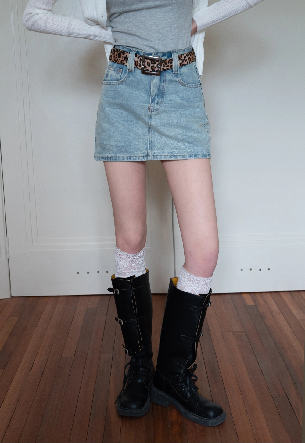 Women's Light Wash Denim Skirt Belt