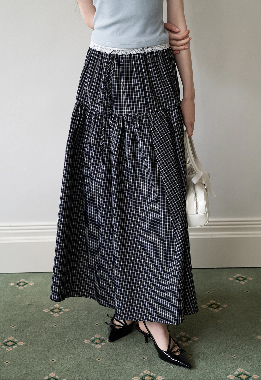 Women's Plaid High Waist Maxi Skirt