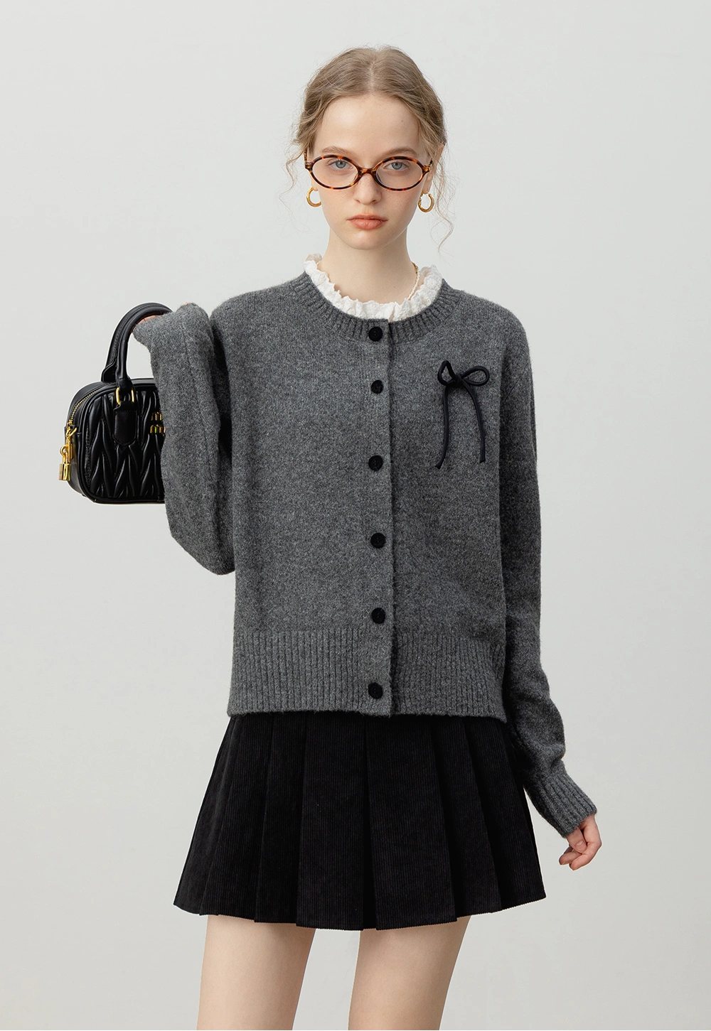 Frill Collar Bow-Detail Cardigan