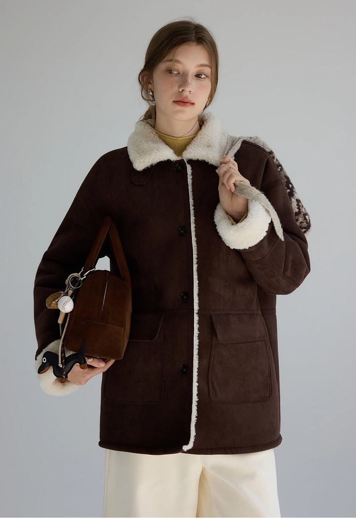 Brown Faux Shearling-Lined Coat