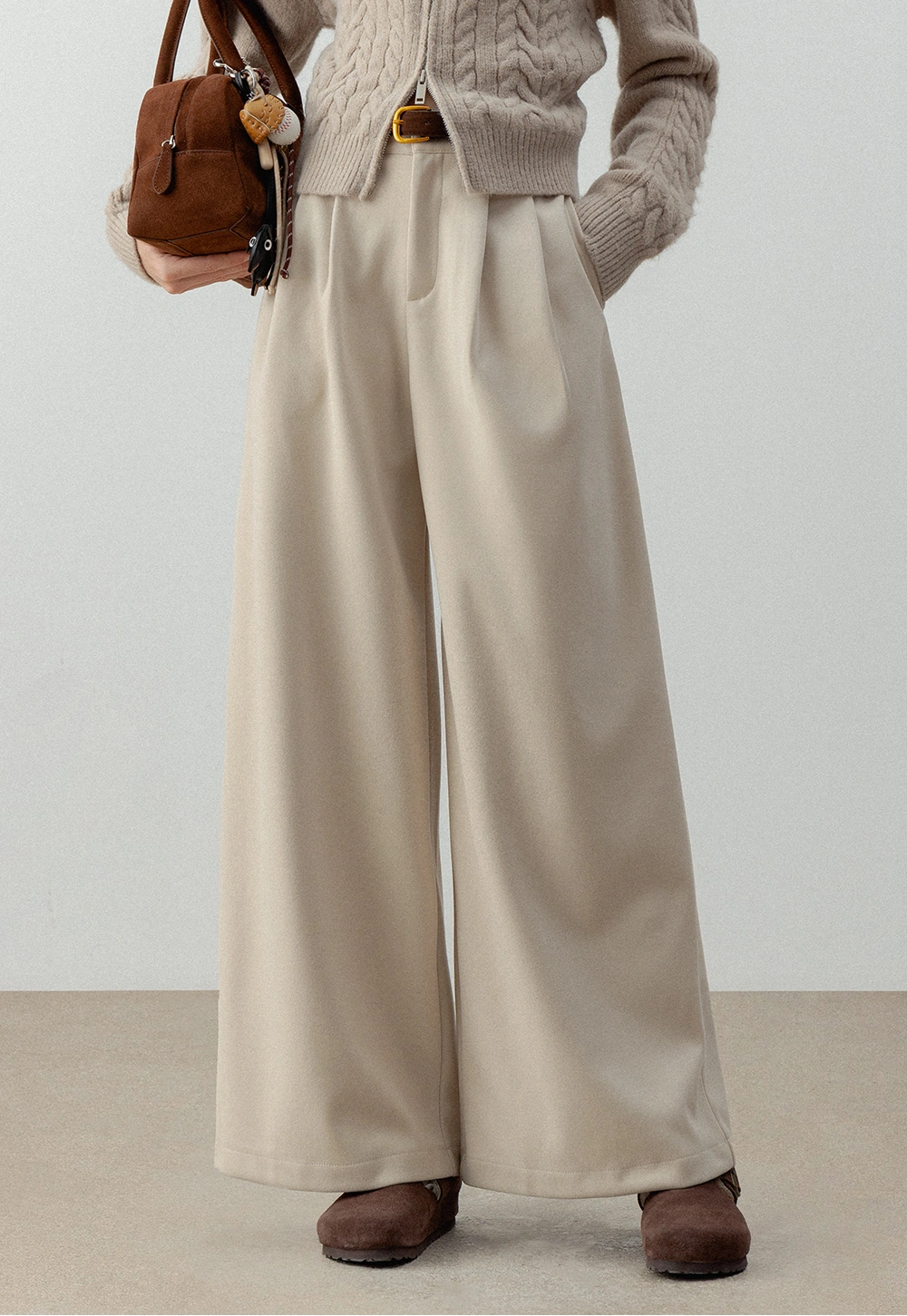 Women's High Waist Wide Leg Pants with Belt